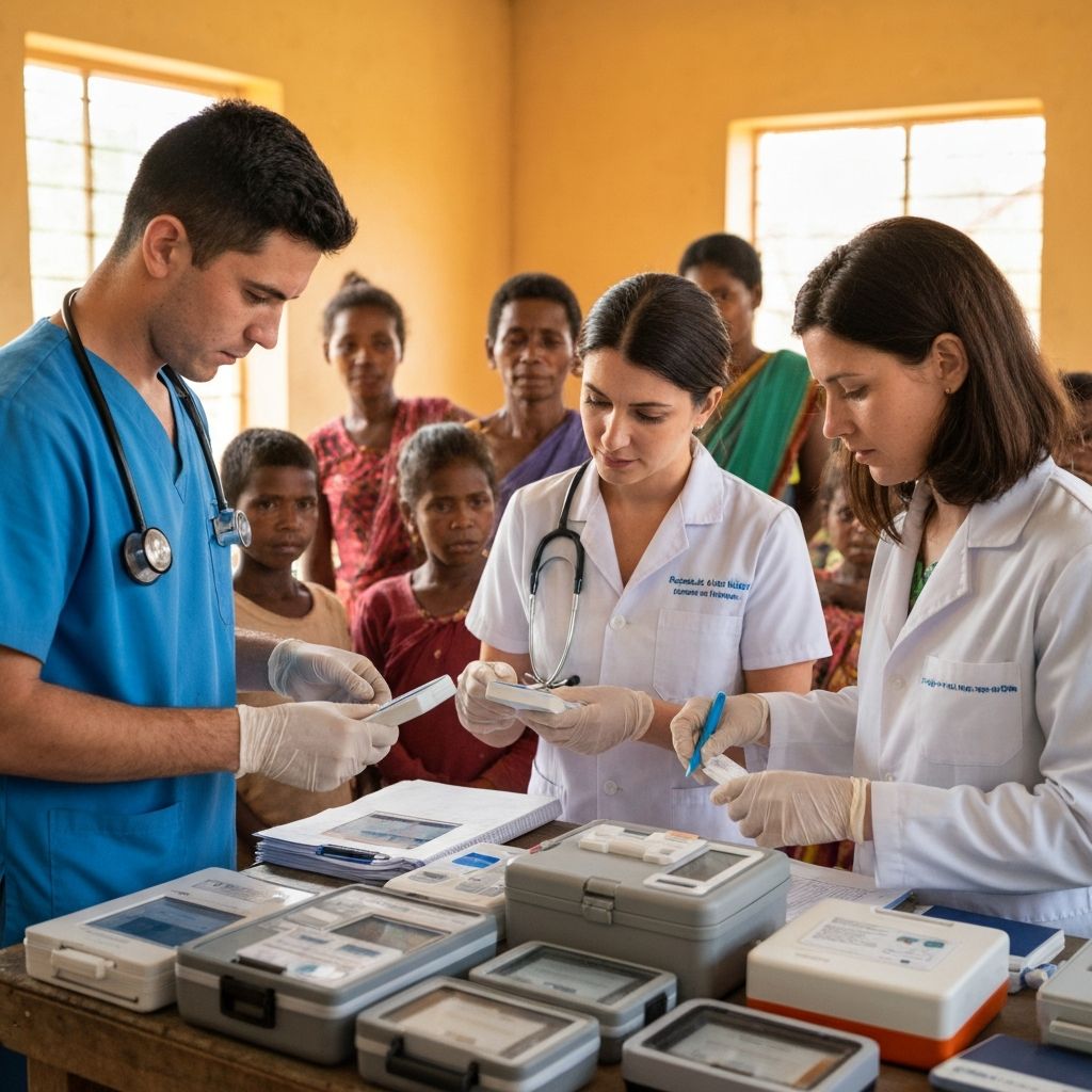 Healthcare workers using portable kits